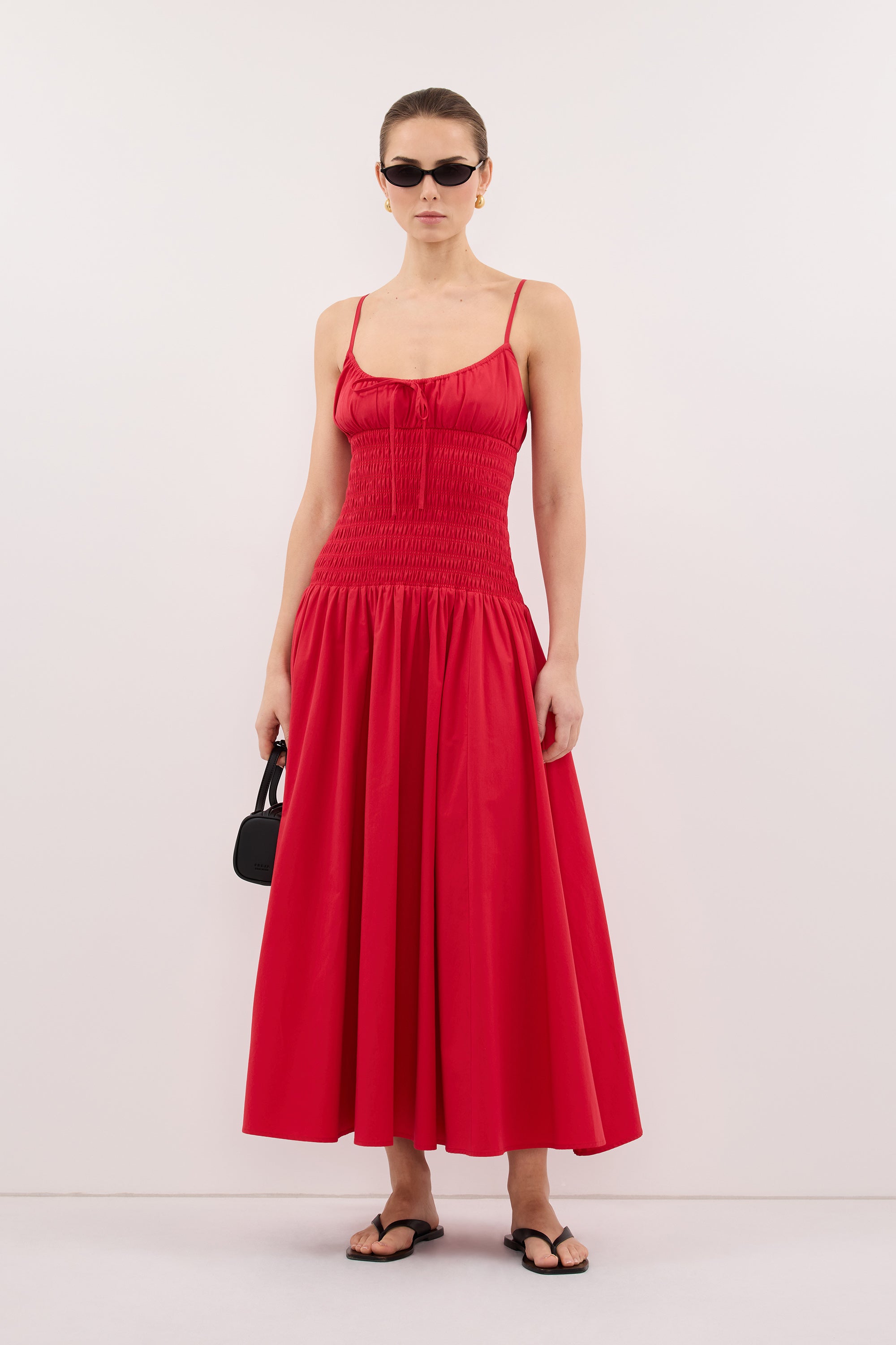 PALOMA RED COTTON MIDI DRESS