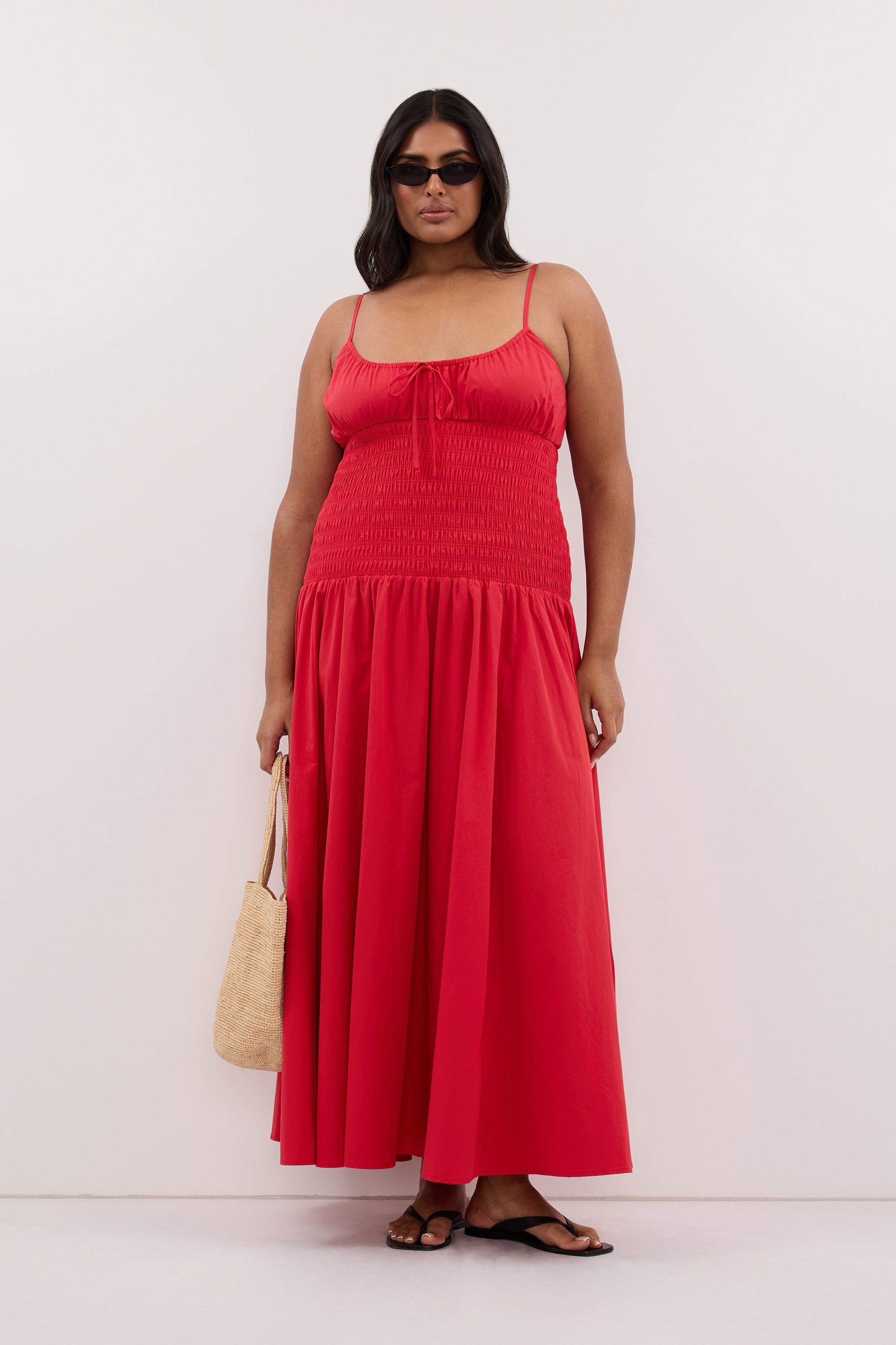 PALOMA RED COTTON MIDI DRESS