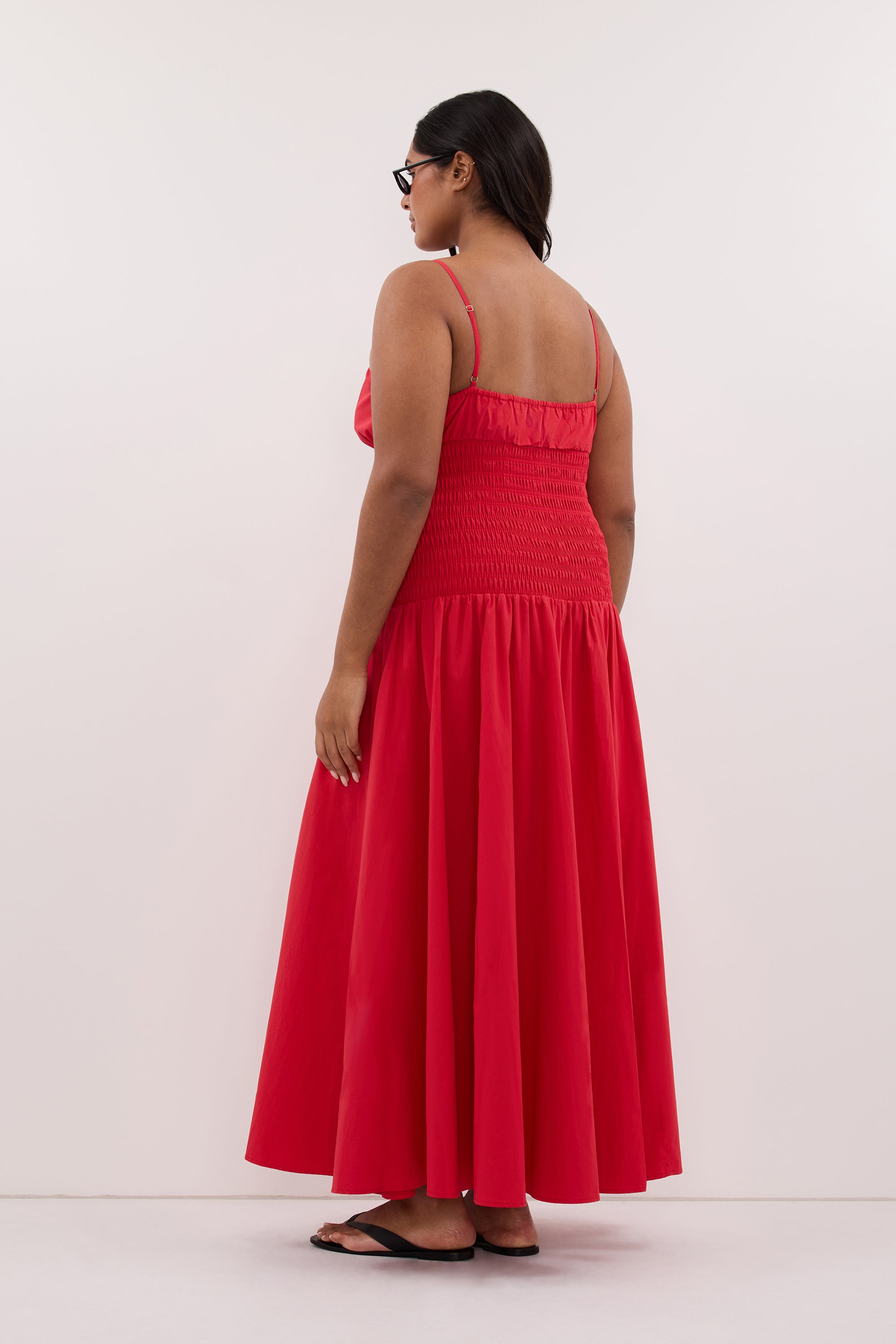 PALOMA RED COTTON MIDI DRESS