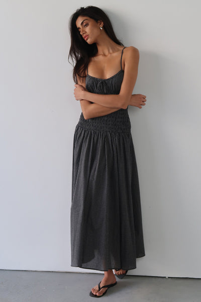 Anaya  wearing LILA BLACK CHECK MIDI DRESS