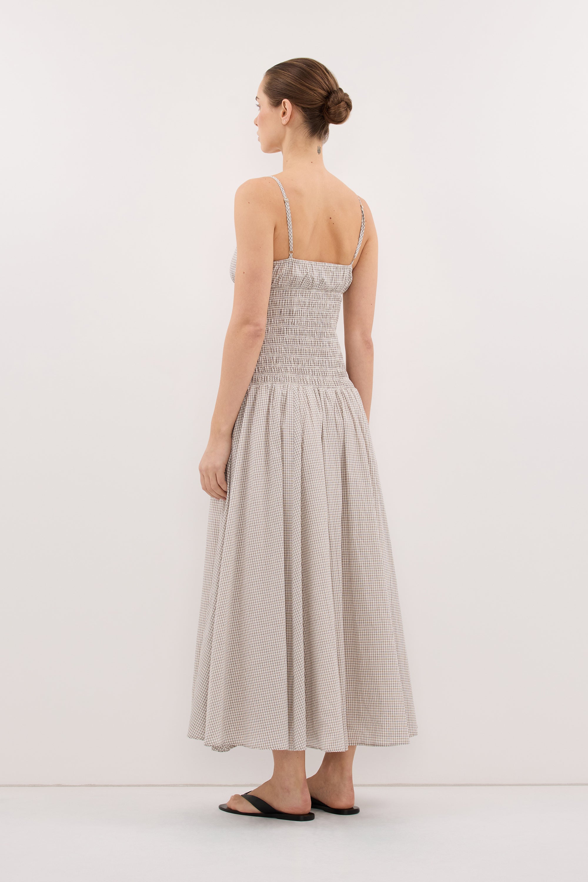 LILA CREAM CHECK MIDI DRESS