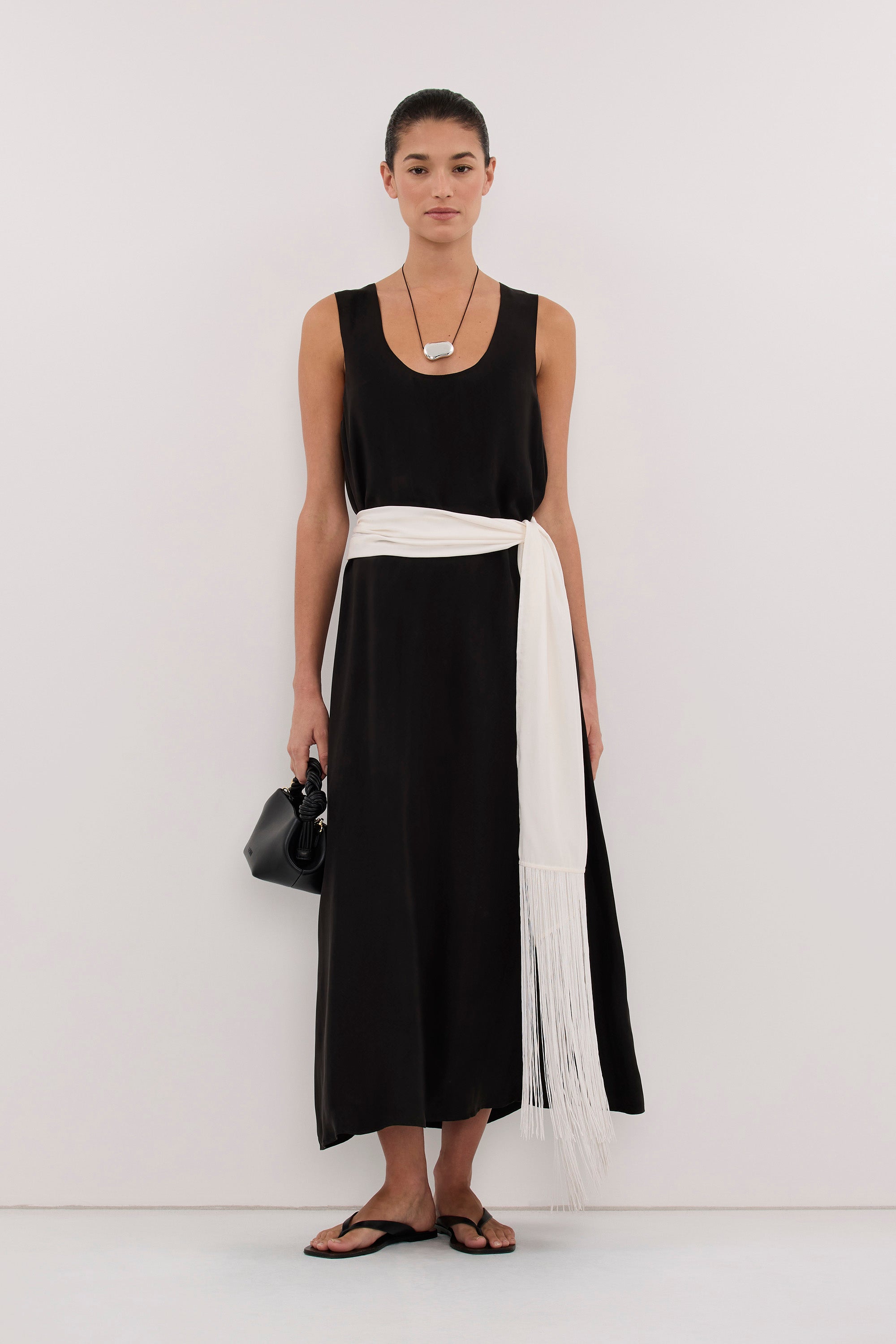 PALORA BLACK CUPRO SCOOP MIDI DRESS