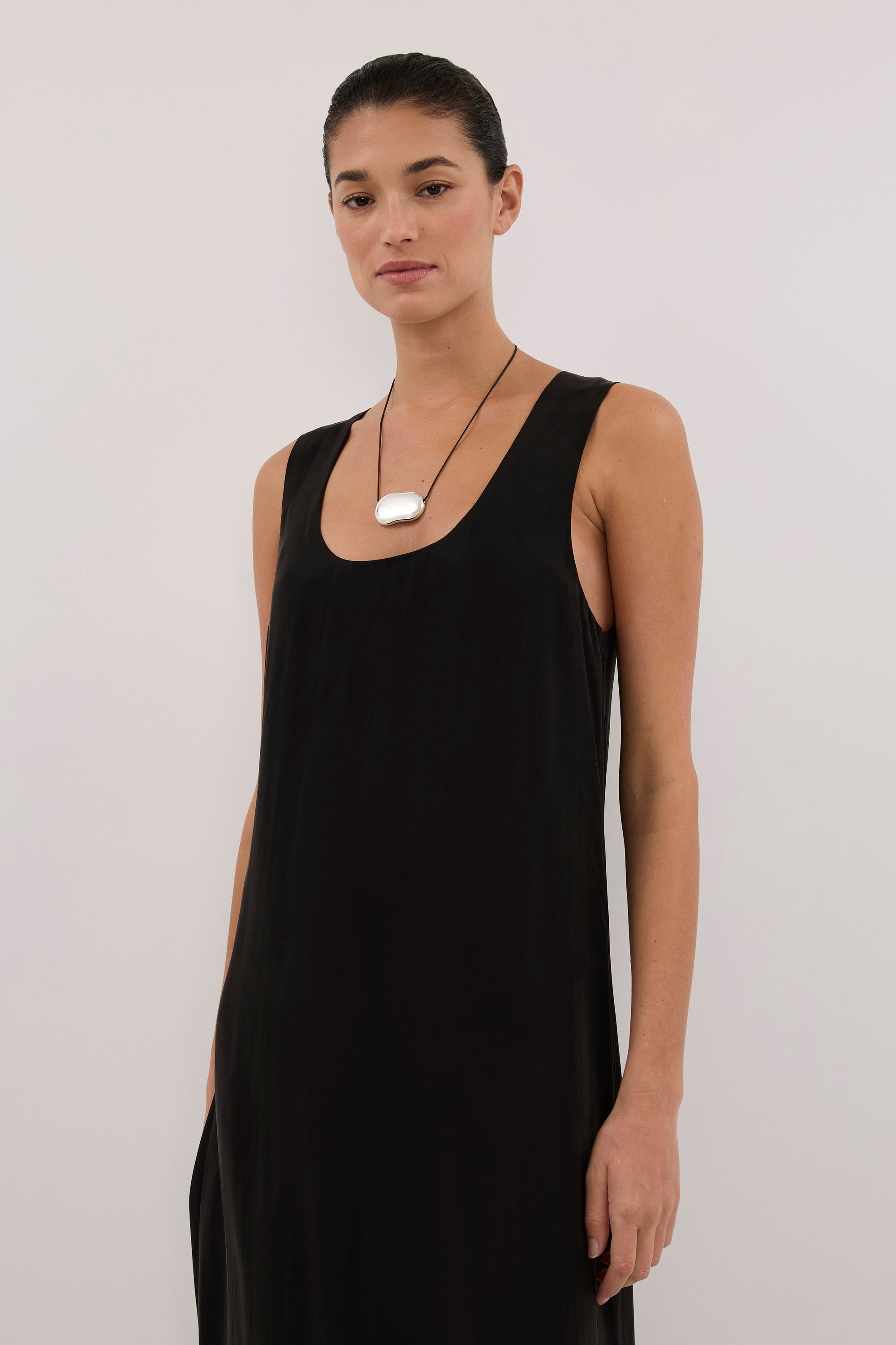 PALORA BLACK CUPRO SCOOP MIDI DRESS