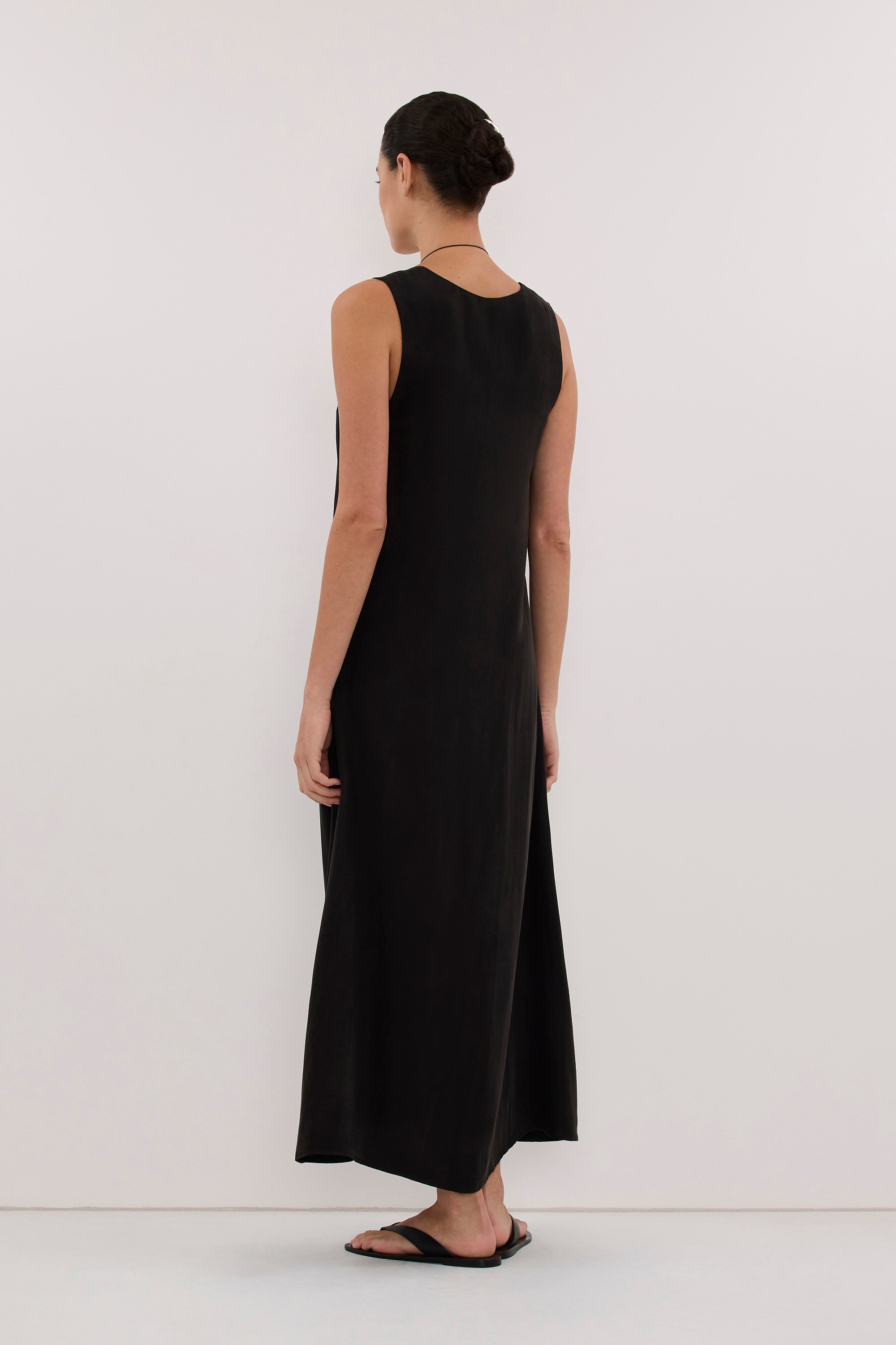 PALORA BLACK CUPRO SCOOP MIDI DRESS