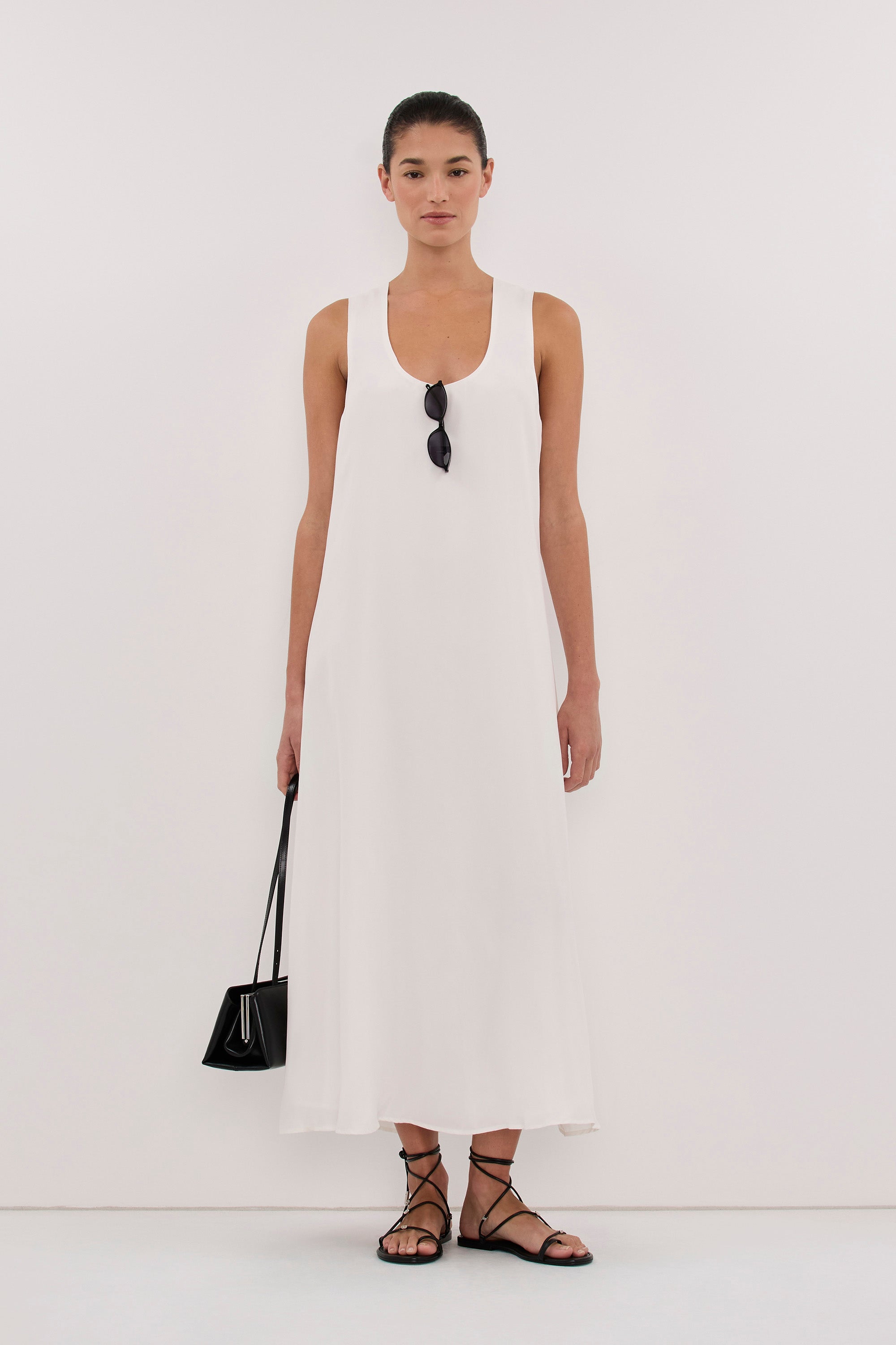 PALORA WHITE CUPRO SCOOP MIDI DRESS