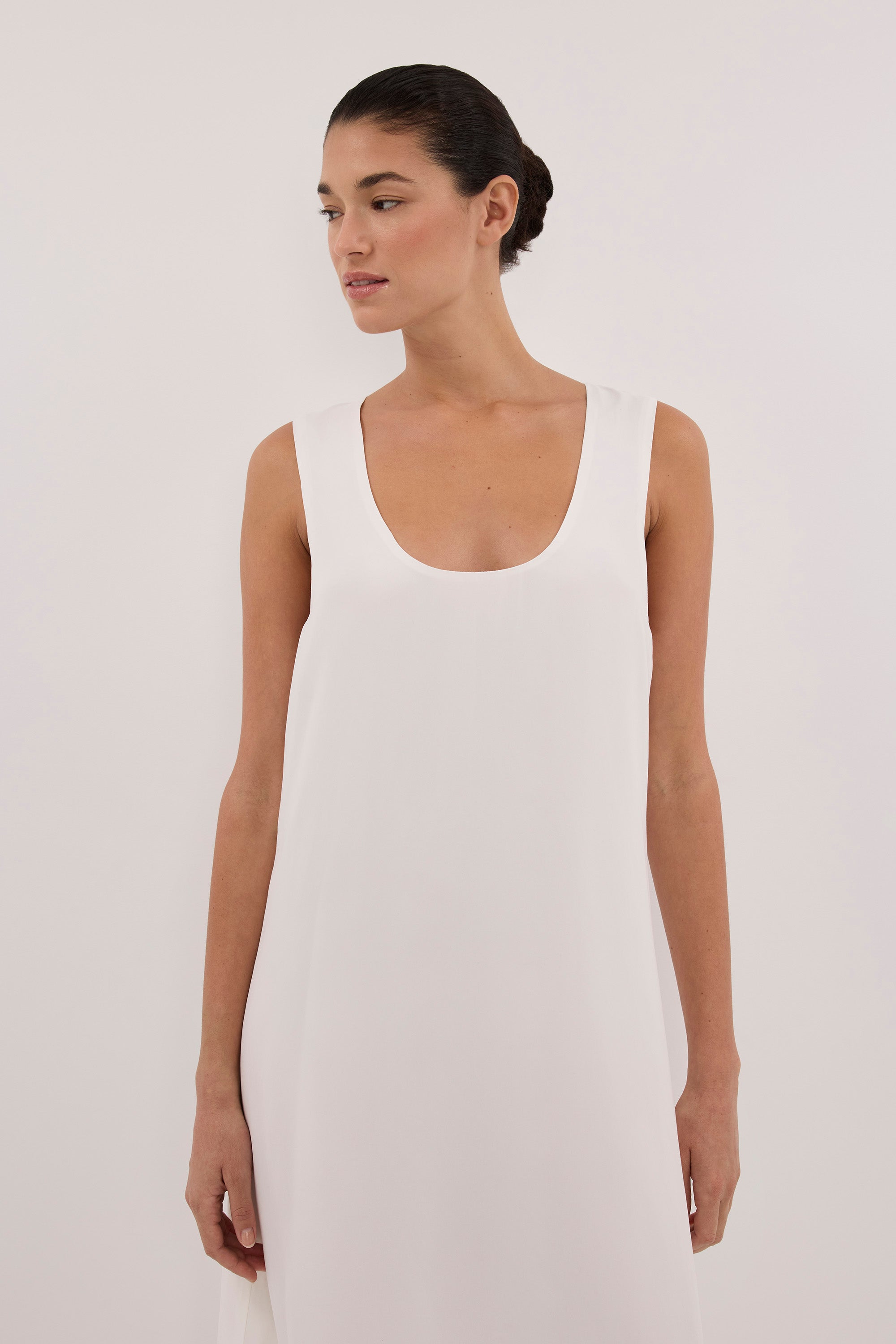 PALORA WHITE CUPRO SCOOP MIDI DRESS