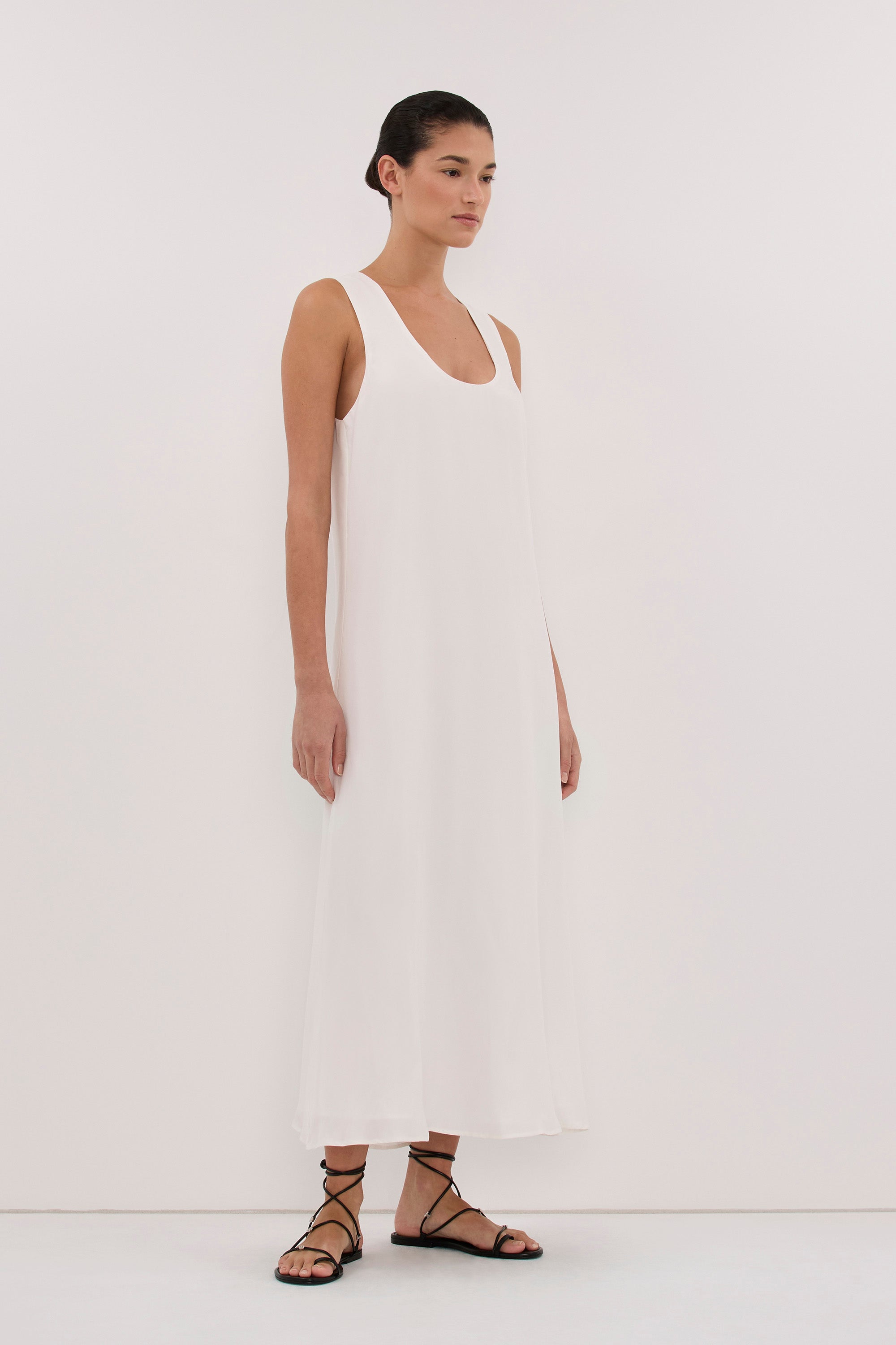 PALORA WHITE CUPRO SCOOP MIDI DRESS
