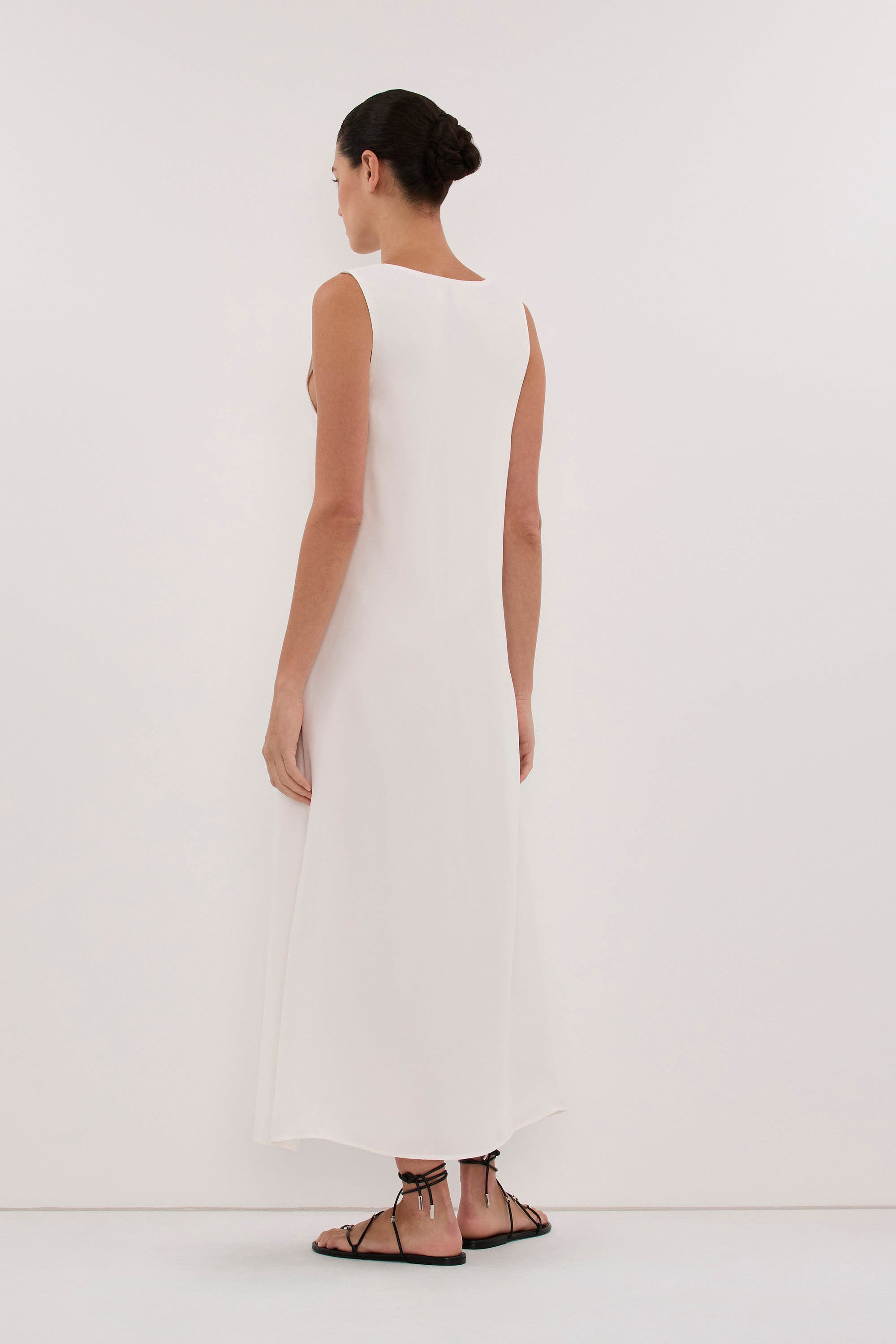 PALORA WHITE CUPRO SCOOP MIDI DRESS