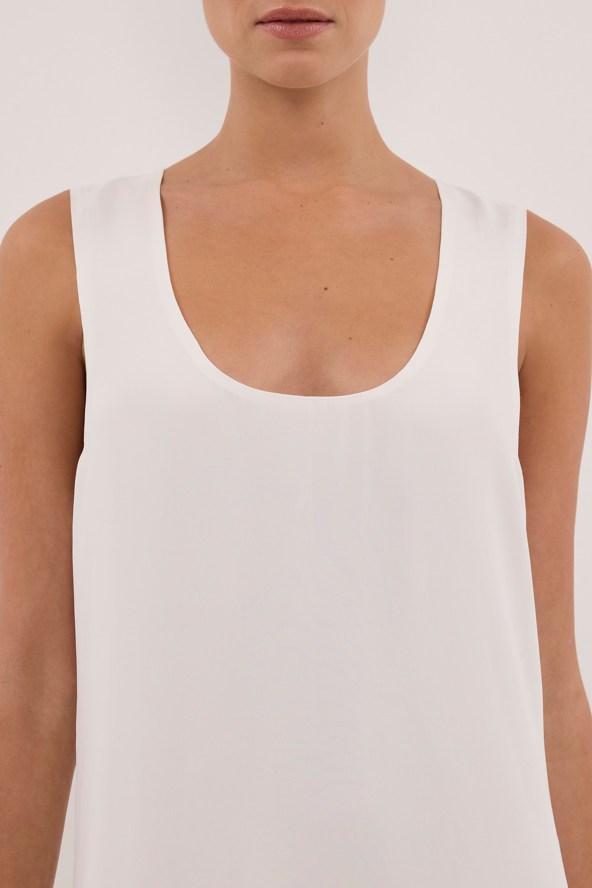 PALORA WHITE CUPRO SCOOP MIDI DRESS