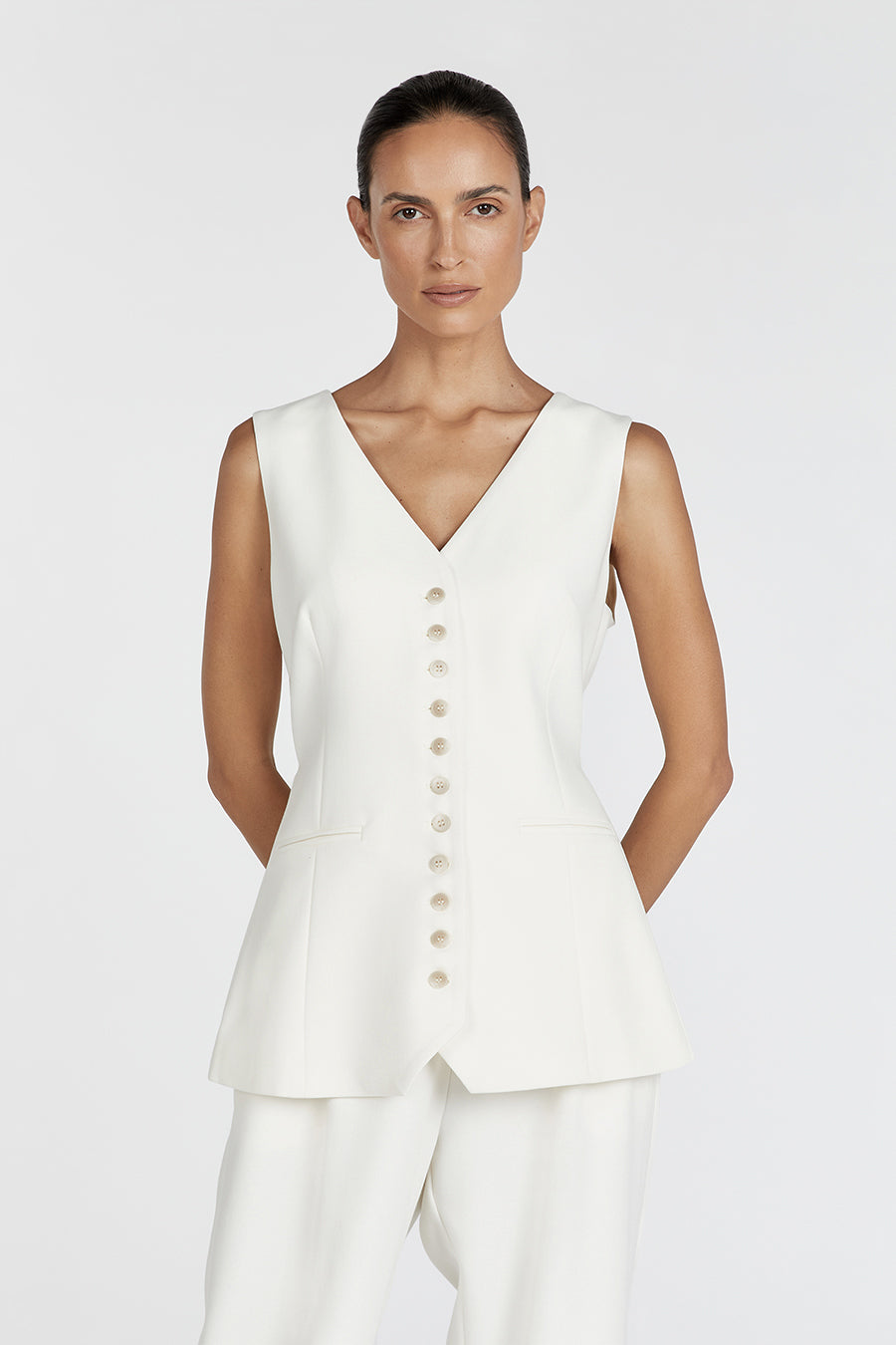 CELINE CREAM LONGLINE VEST Clothing DISSH Boutiques 