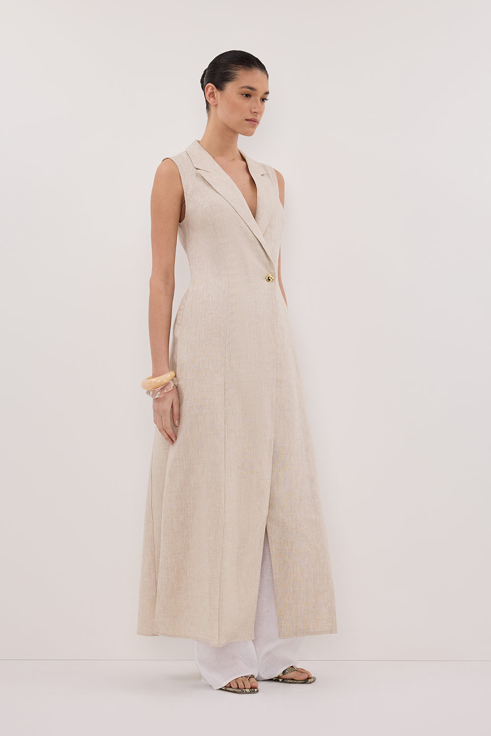 CORA NATURAL MIDI LINEN DRESS - PRE ORDER Clothing DISSH Boutiques 