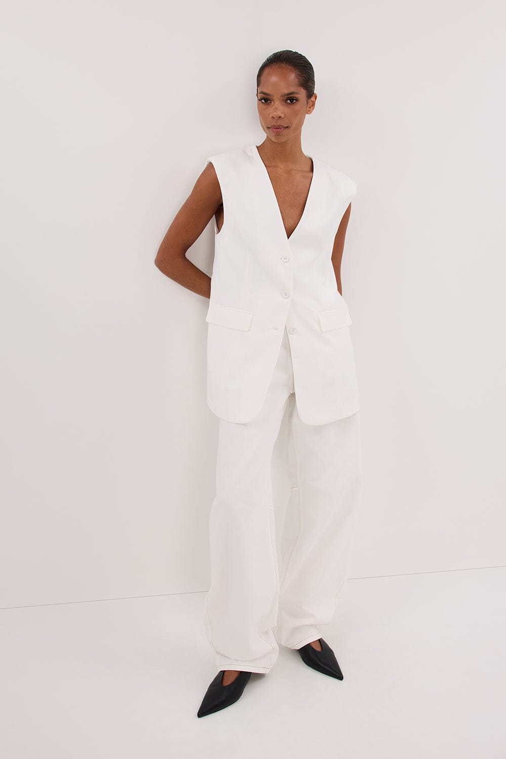 OLIVER WHITE OVERSIZED VEST Clothing DISSH Boutiques 