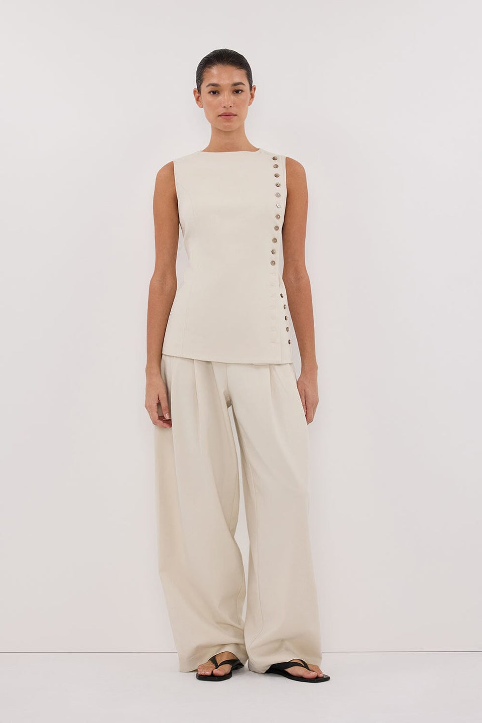 REN PLASTER SIDE BUTTON VEST Clothing DISSH Boutiques 6 CREAM 
