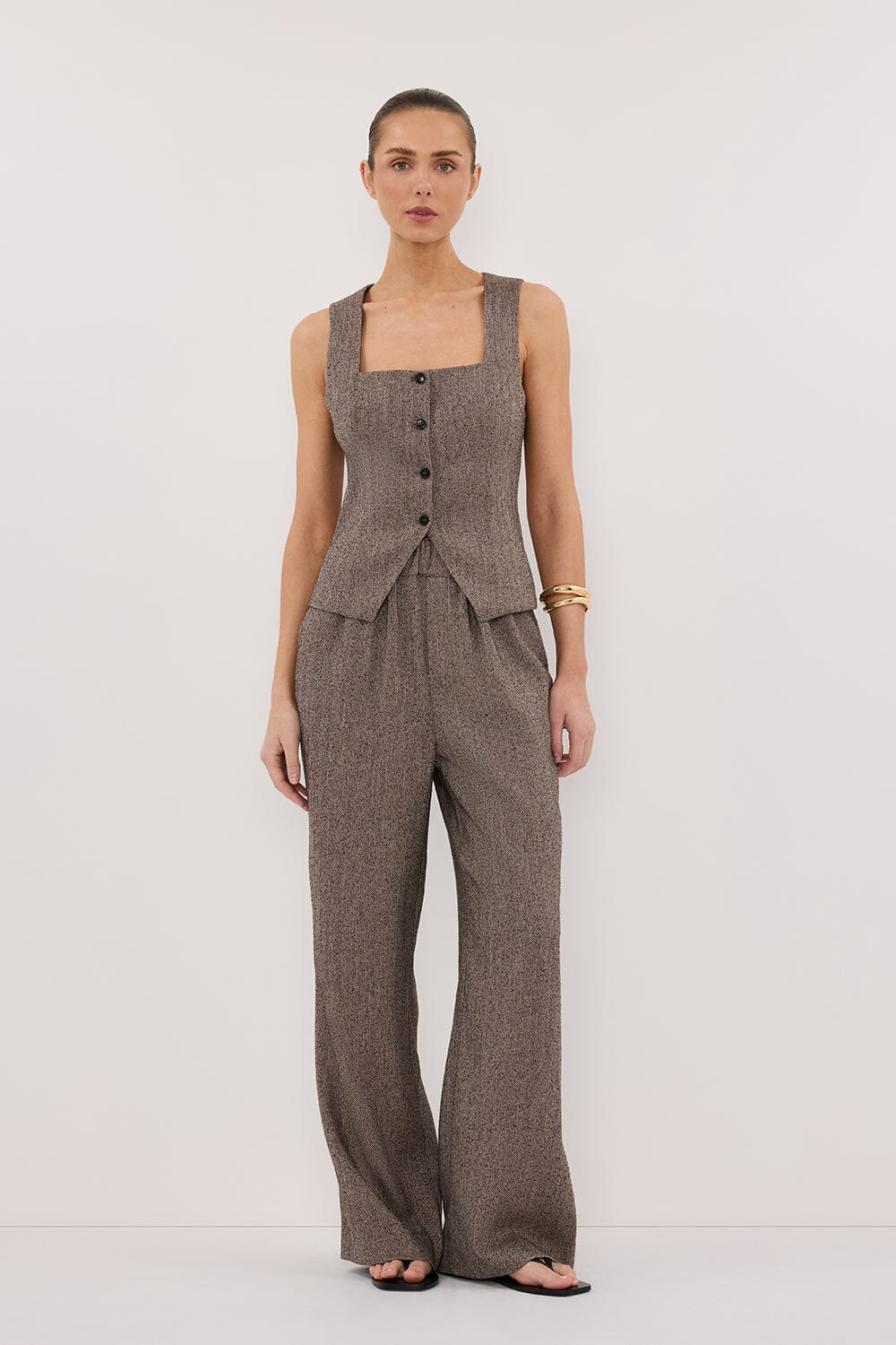 FRANKIE CHOC TWEED SQUARE NECK VEST Clothing DISSH Boutiques 