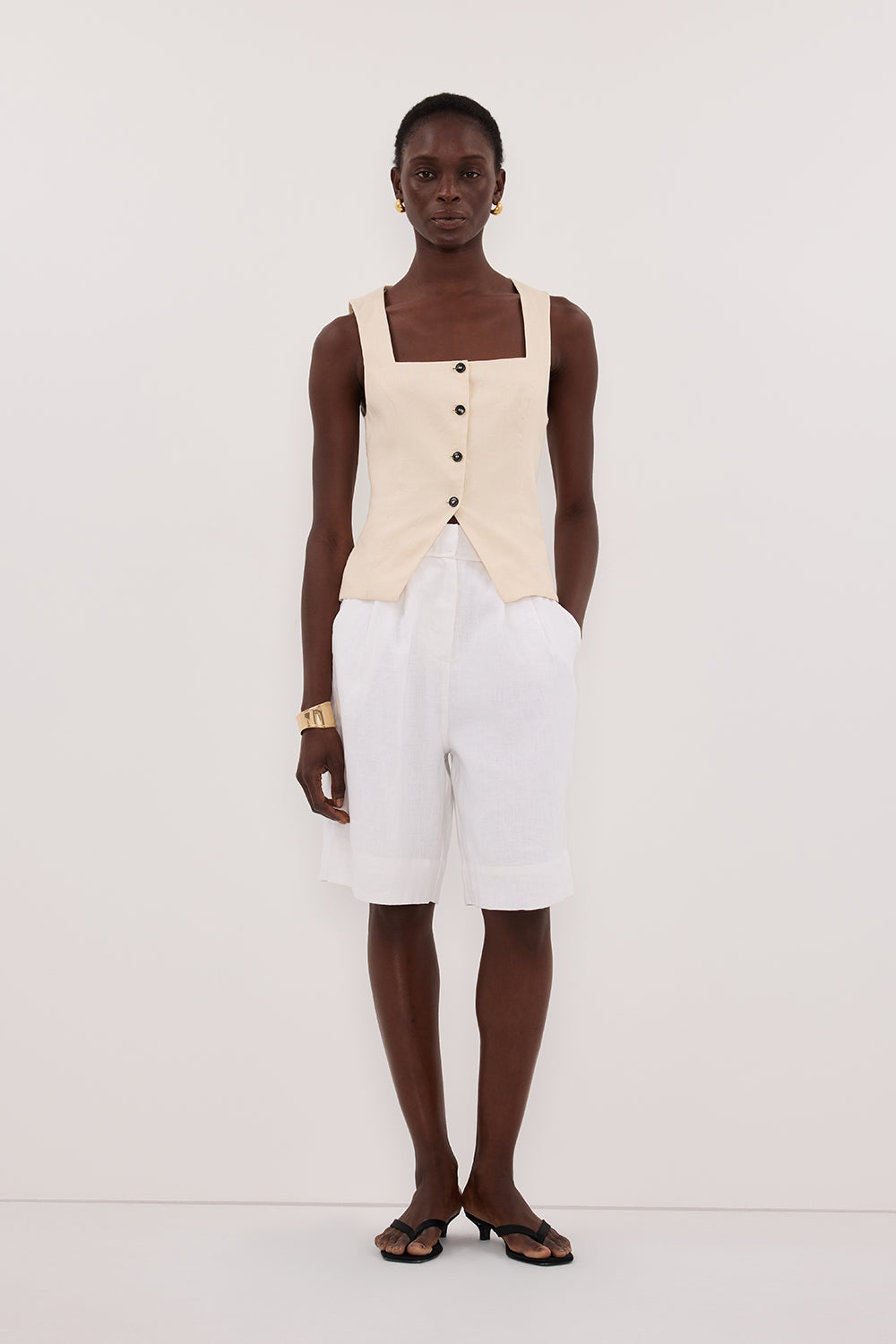 FRAN SANDSTONE LINEN VEST Clothing DISSH Boutiques 