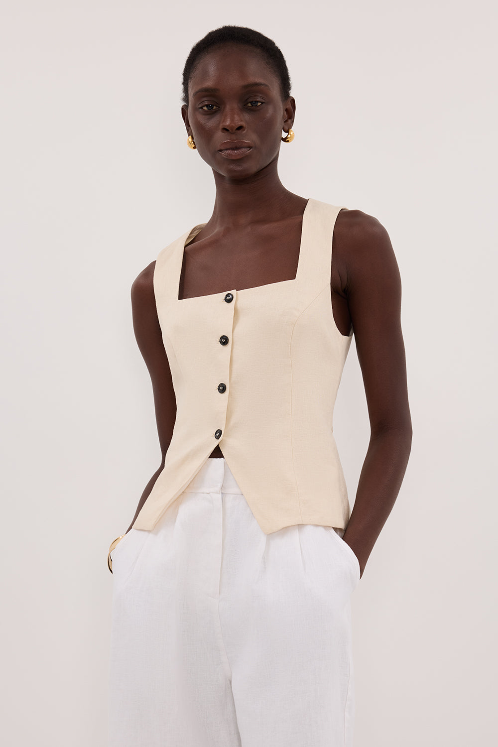FRAN SANDSTONE LINEN VEST Clothing DISSH Boutiques 