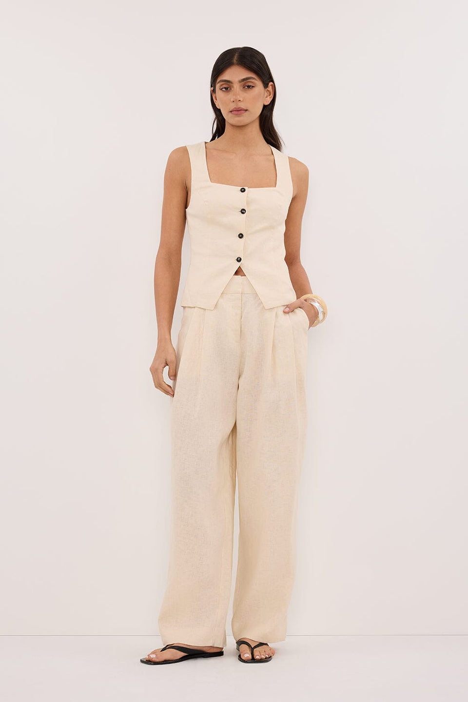 FRAN SANDSTONE LINEN VEST Clothing DISSH Boutiques 