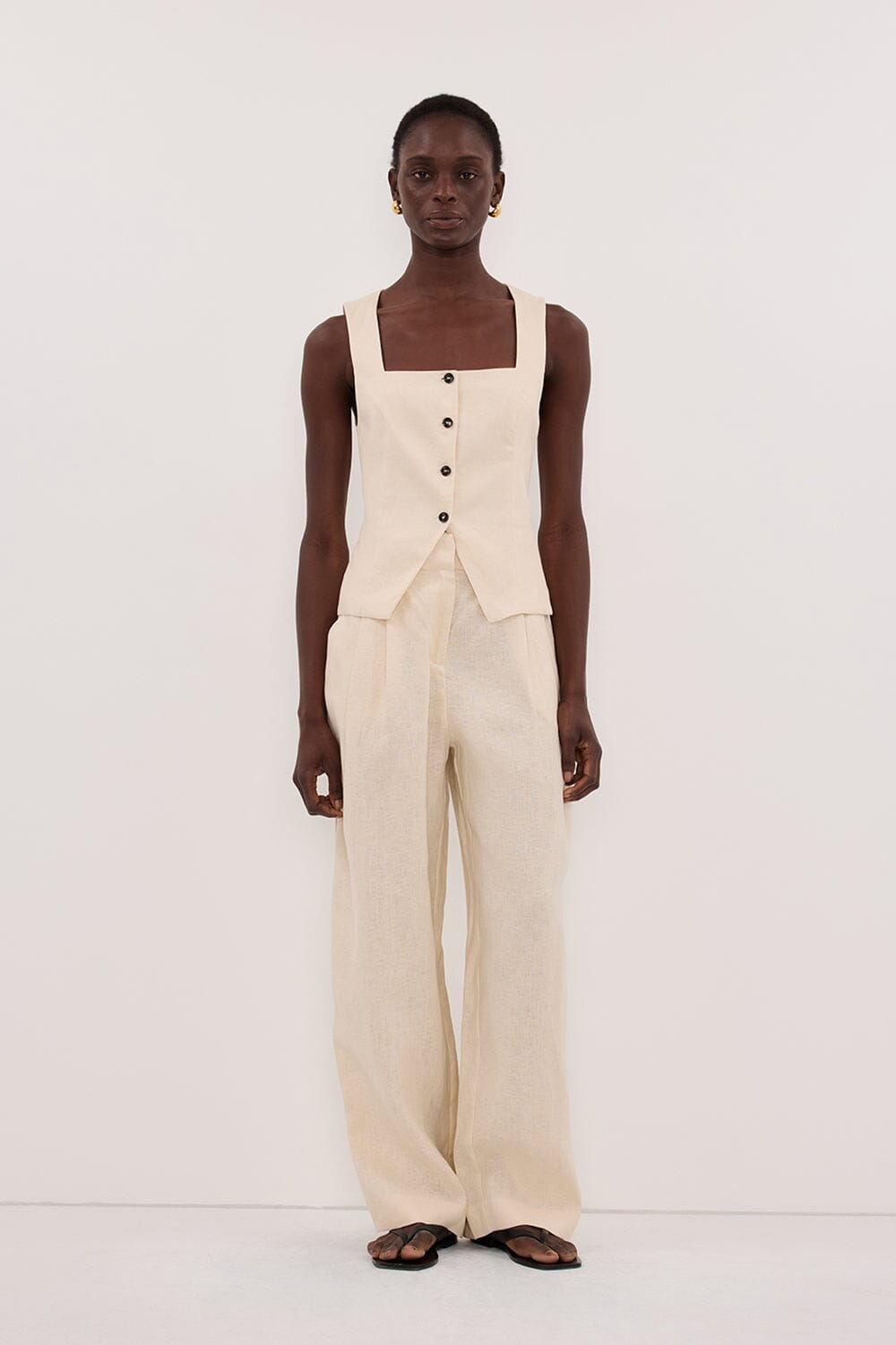 FRAN SANDSTONE LINEN VEST Clothing DISSH Boutiques 
