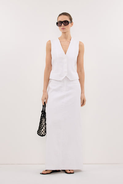 Stas wearing WINONA WHITE LINEN VEST