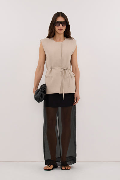 Helena  wearing TRINITY OAT TAILORED VEST