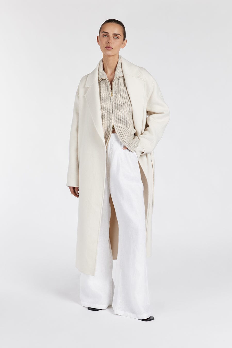 MILES CREAM WOOL WRAP COAT | Dissh