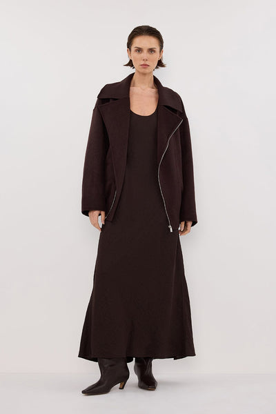 Stas wearing ELAINE DARK CHOC OVERSIZED WOOL BLEND JACKET