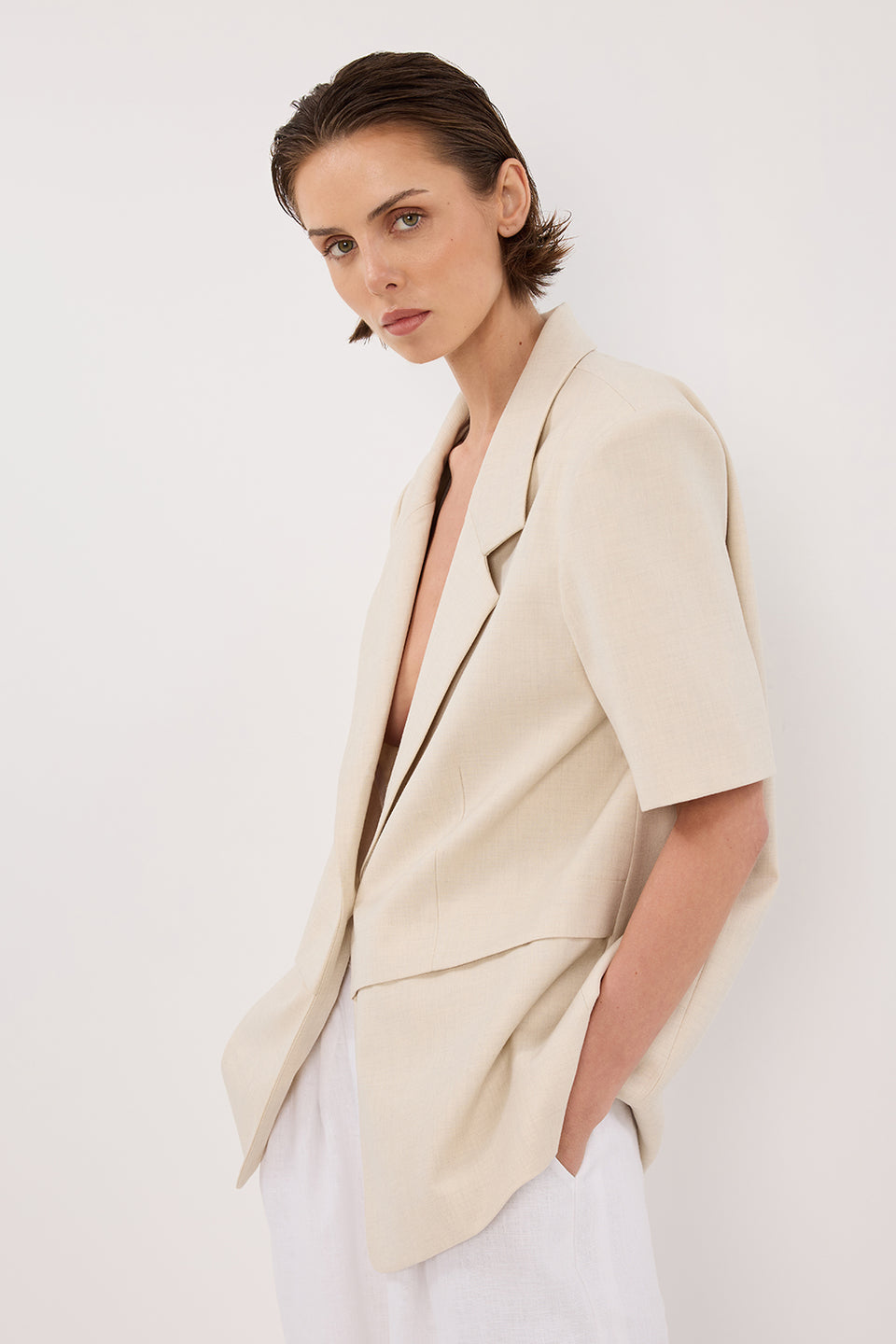RITA SAND SHORT SLEEVE BLAZER Clothing DISSH Boutiques 
