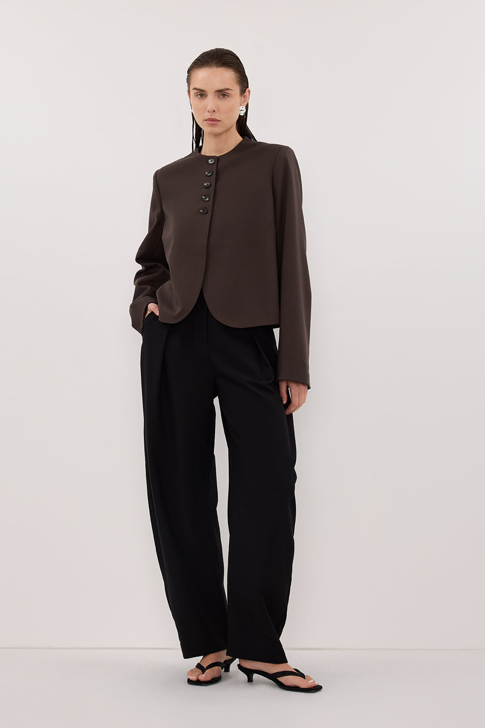 RYAN BITTER CHOC CROPPED BLAZER Clothing DISSH Boutiques 