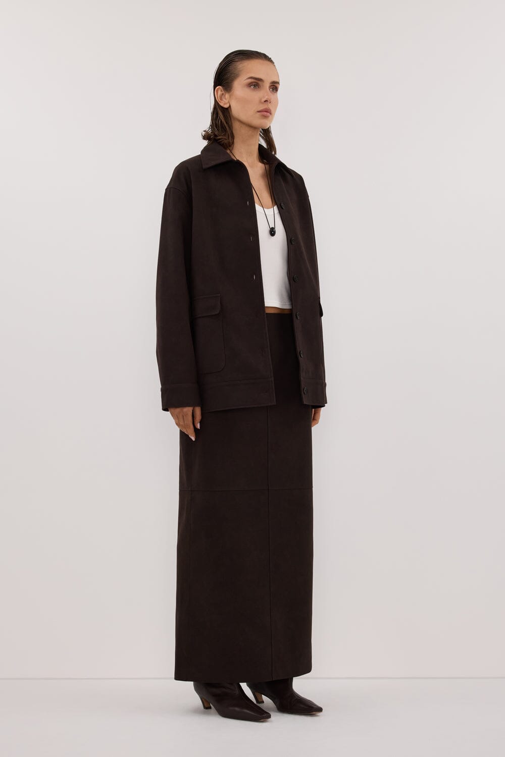 OTIS BITTER CHOC FAUX SUEDE JACKET
