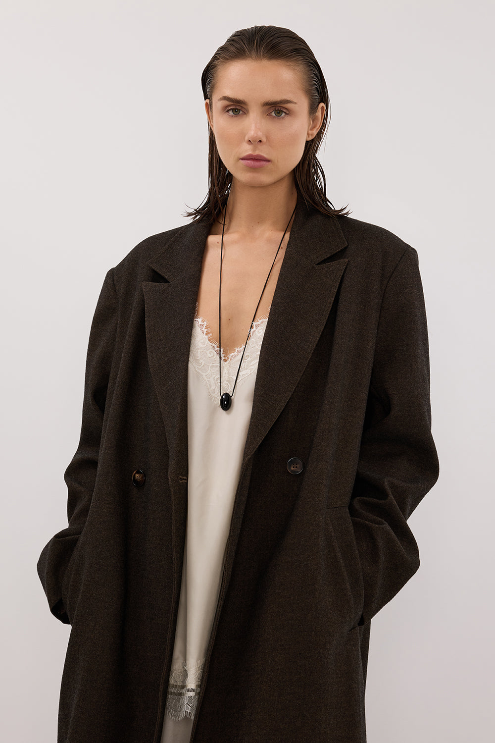 BENTLEY CHOCOLATE WOOL BLEND COAT Clothing DISSH Boutiques 
