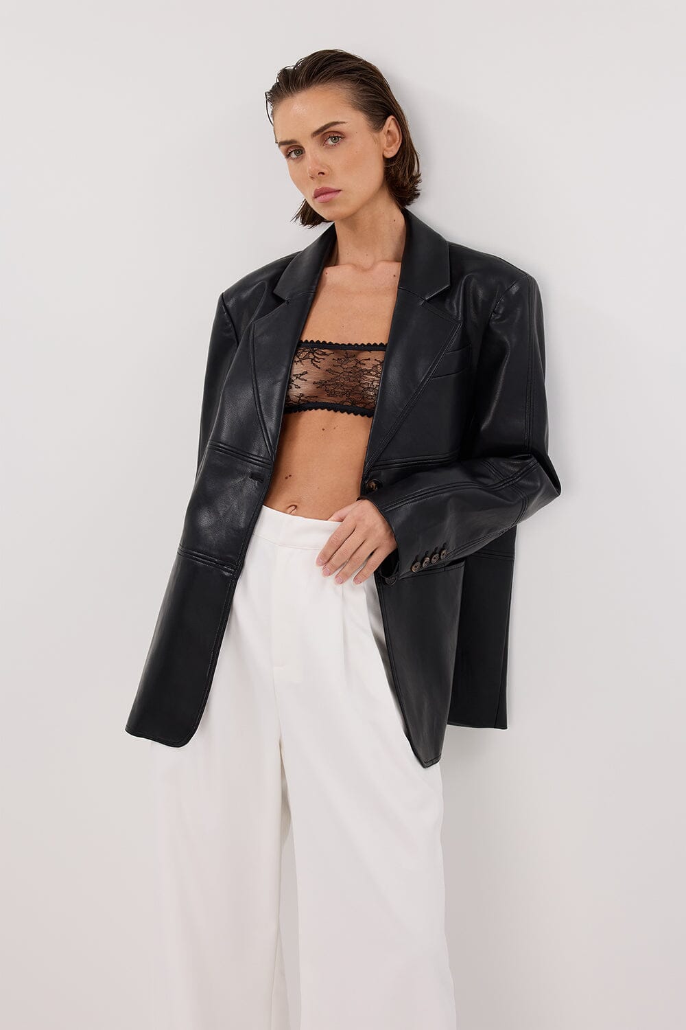 MONTY BLACK FAUX LEATHER BLAZER Clothing DISSH Boutiques 6 BLACK 