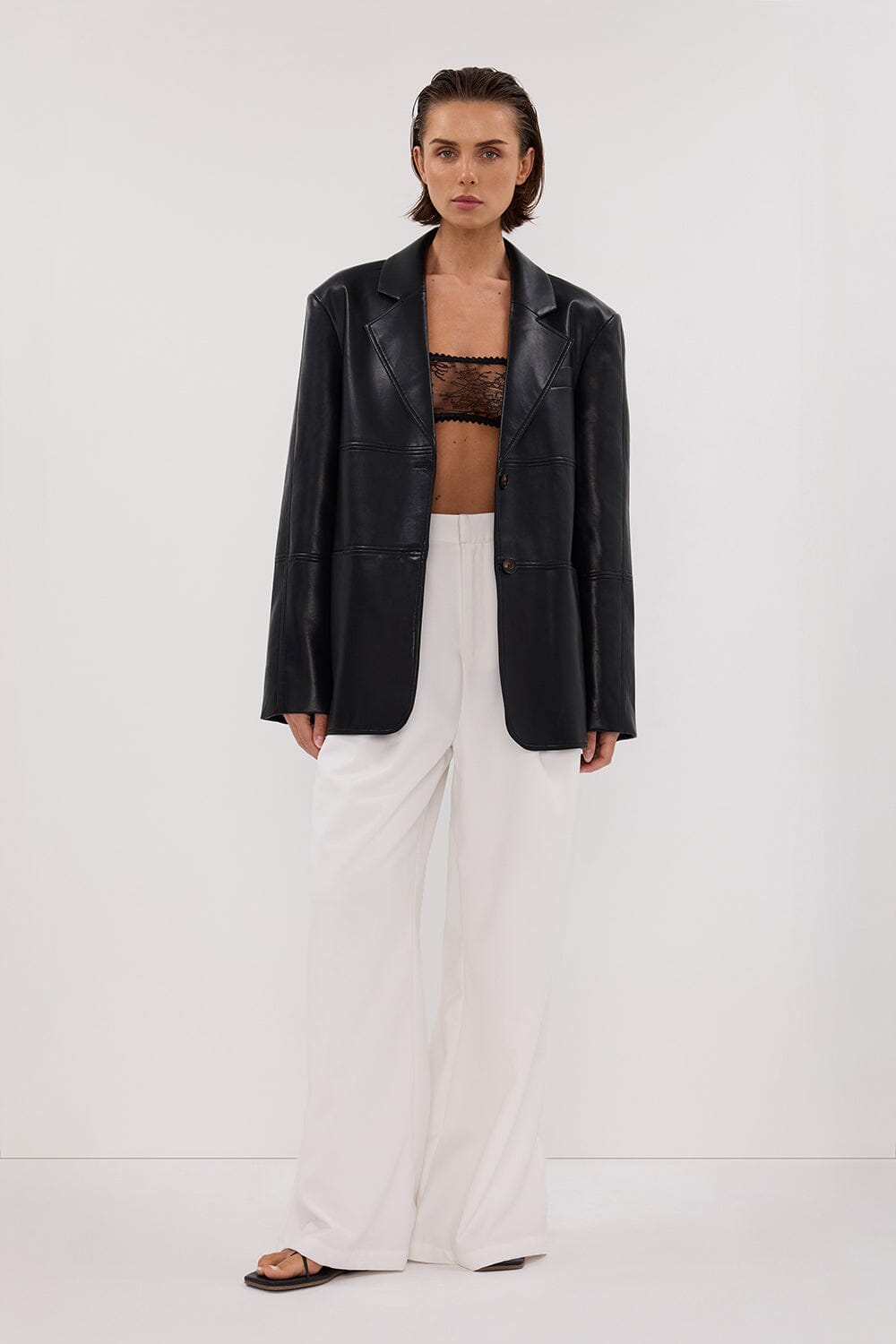 MONTY BLACK FAUX LEATHER BLAZER Clothing DISSH Boutiques 