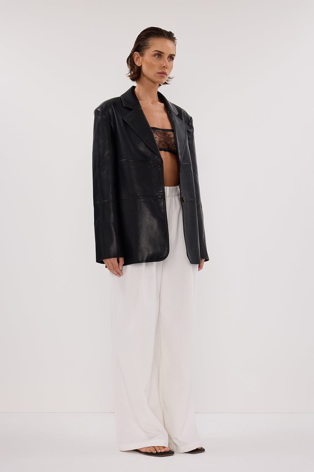 MONTY BLACK FAUX LEATHER BLAZER Clothing DISSH Boutiques 