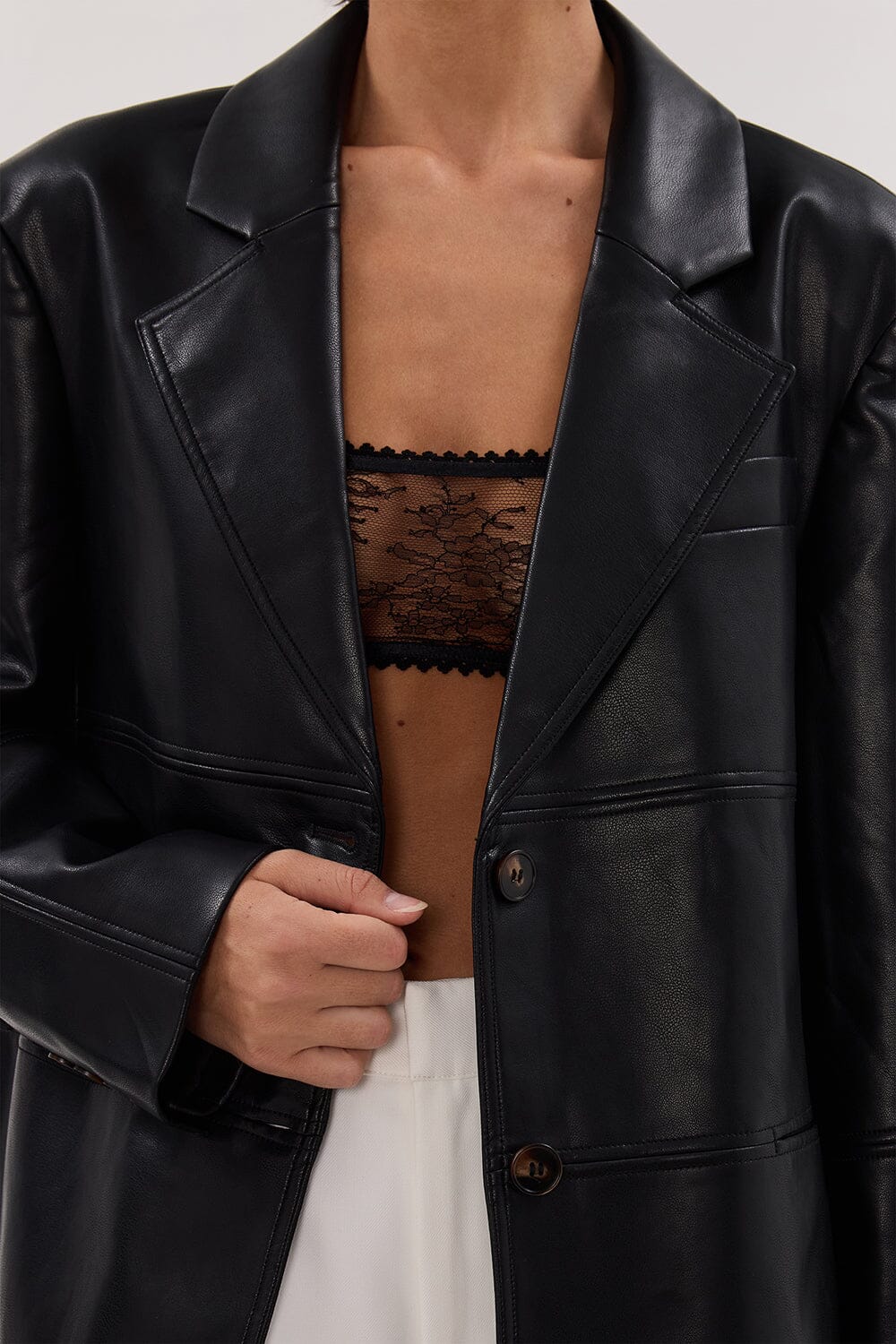 MONTY BLACK FAUX LEATHER BLAZER Clothing DISSH Boutiques 