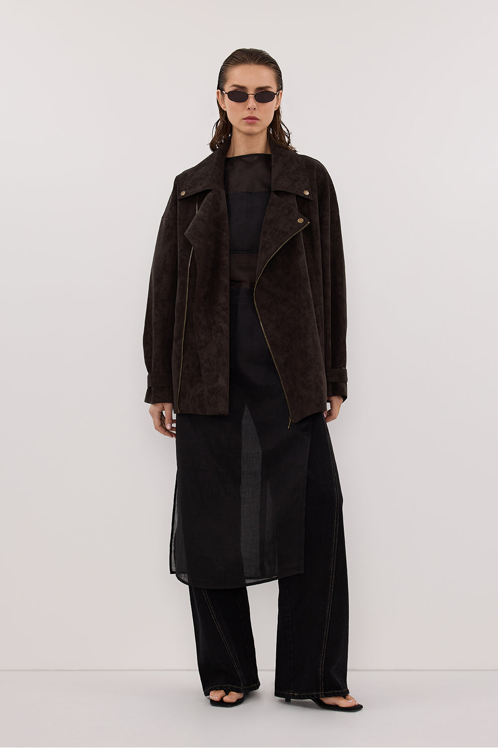 OAKLAND CHOC FAUX SUEDE LONG JACKET Clothing DISSH Boutiques 
