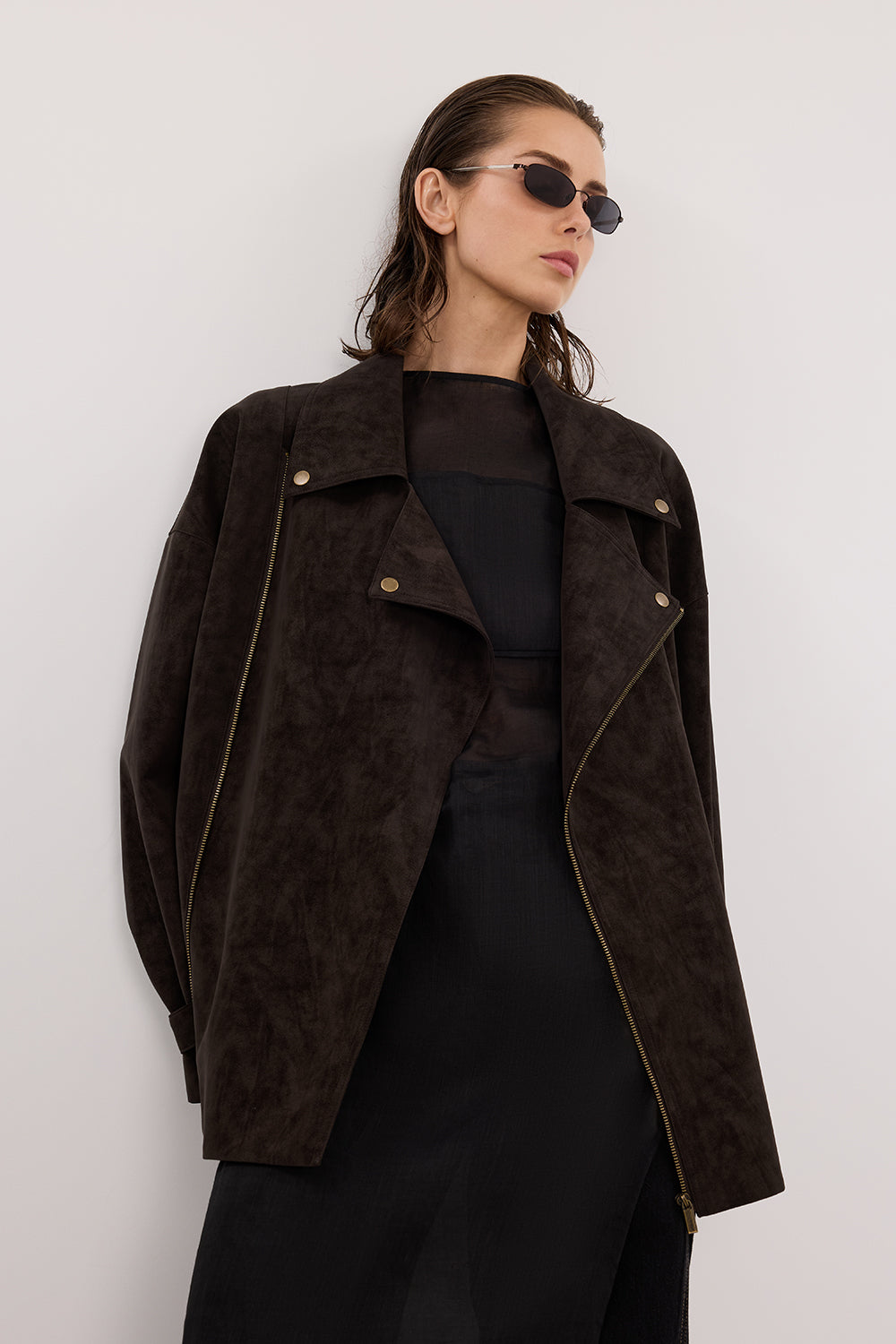 OAKLAND CHOC FAUX SUEDE LONG JACKET Clothing DISSH Boutiques 