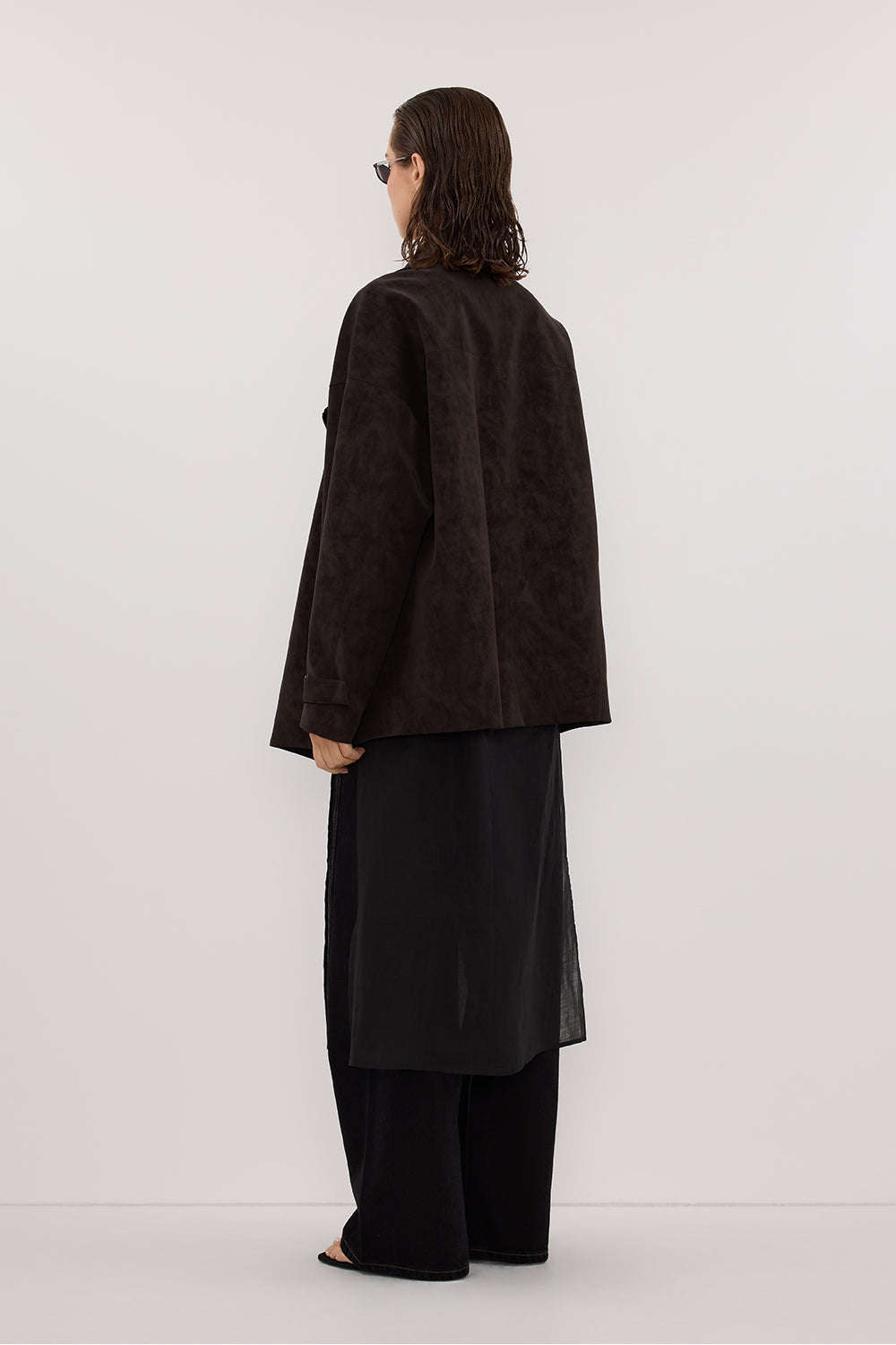 OAKLAND CHOC FAUX SUEDE LONG JACKET Clothing DISSH Boutiques 