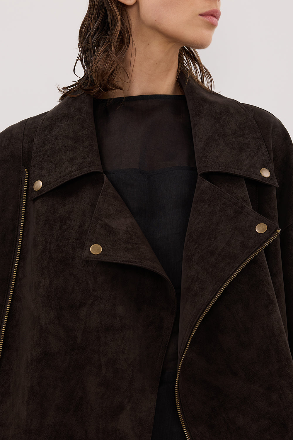 OAKLAND CHOC FAUX SUEDE LONG JACKET Clothing DISSH Boutiques 