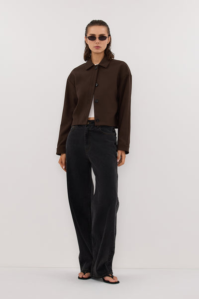 Stas wearing LEX DARK CLOVER CROPPED JACKET
