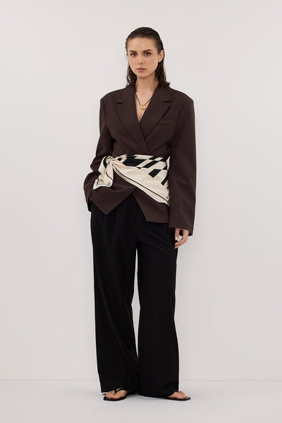 Stas wearing SURI ESPRESSO CINCHED BLAZER