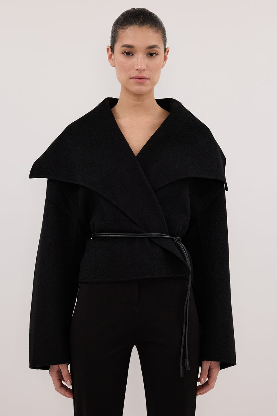 LUCIA BLACK CROPPED WOOL BLEND TRENCH COAT Clothing DISSH Boutiques 