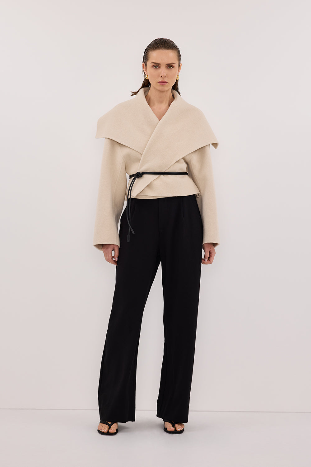 LUCIA BONE CROPPED WOOL BLEND TRENCH COAT