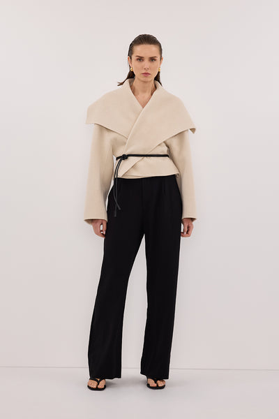 Aude wearing LUCIA BONE CROPPED WOOL BLEND TRENCH COAT