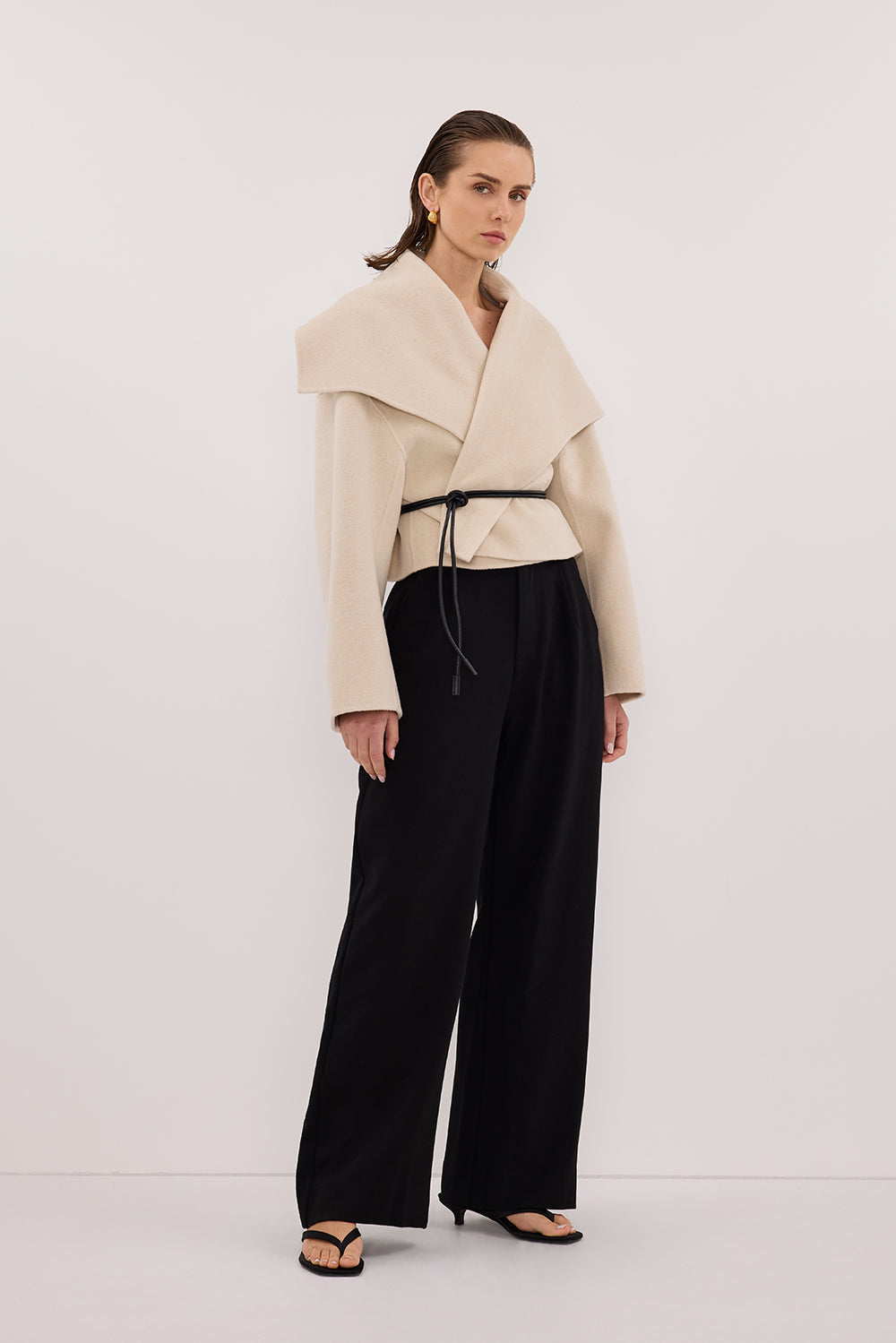 LUCIA BONE CROPPED WOOL BLEND TRENCH COAT