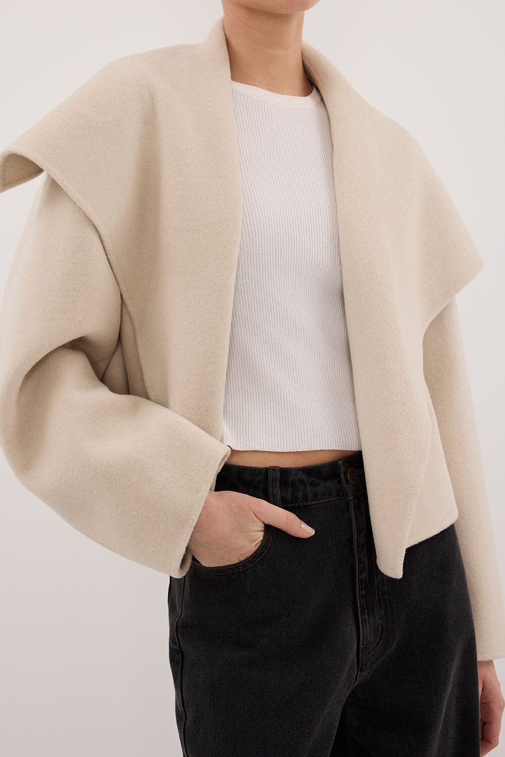 LUCIA BONE CROPPED WOOL BLEND TRENCH COAT Clothing DISSH Boutiques 