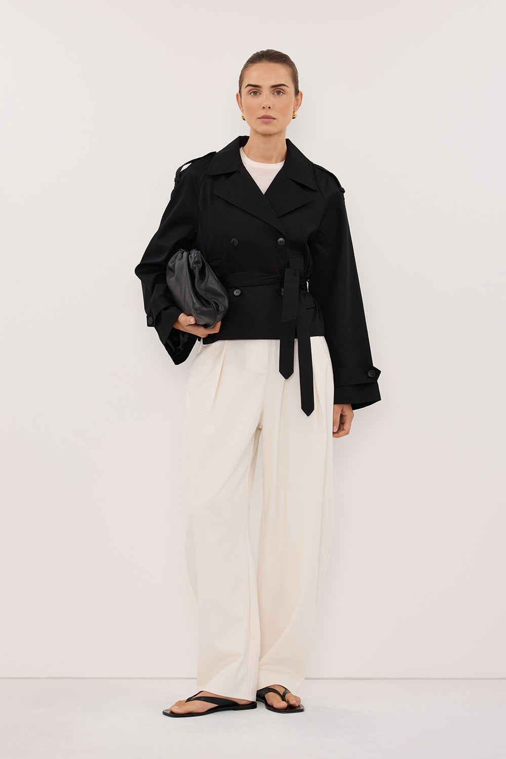 GABRIEL BLACK CROPPED TRENCH COAT