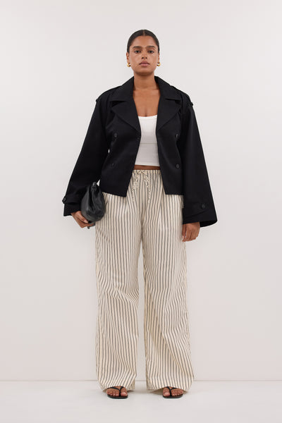 Amanda wearing GABRIEL BLACK CROPPED TRENCH COAT