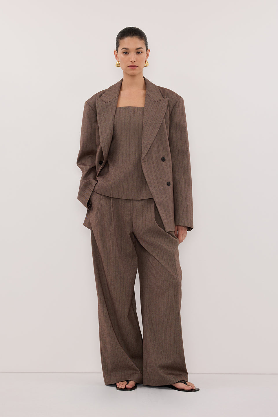 HAILEY CHOC STRIPE TIE BLAZER Clothing DISSH Boutiques 