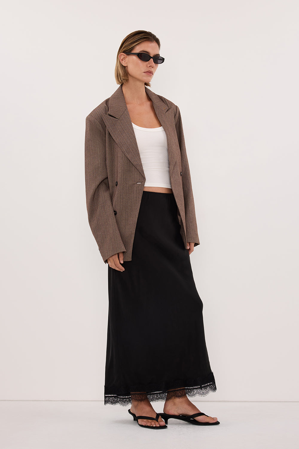 HAILEY CHOC OVERSIZED STRIPE TIE BLAZER
