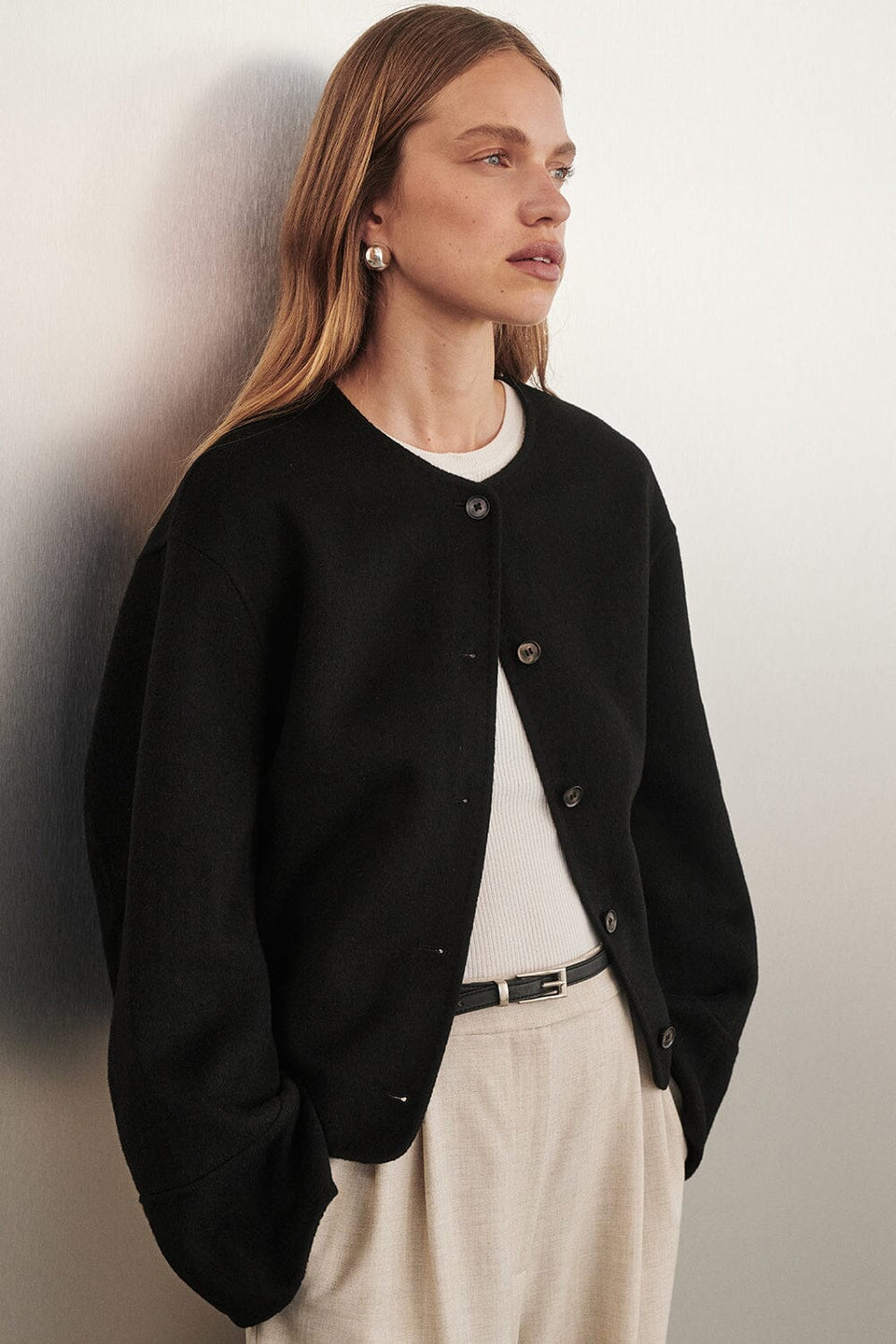 JACLYN BLACK CROPPED WOOL BLEND COAT